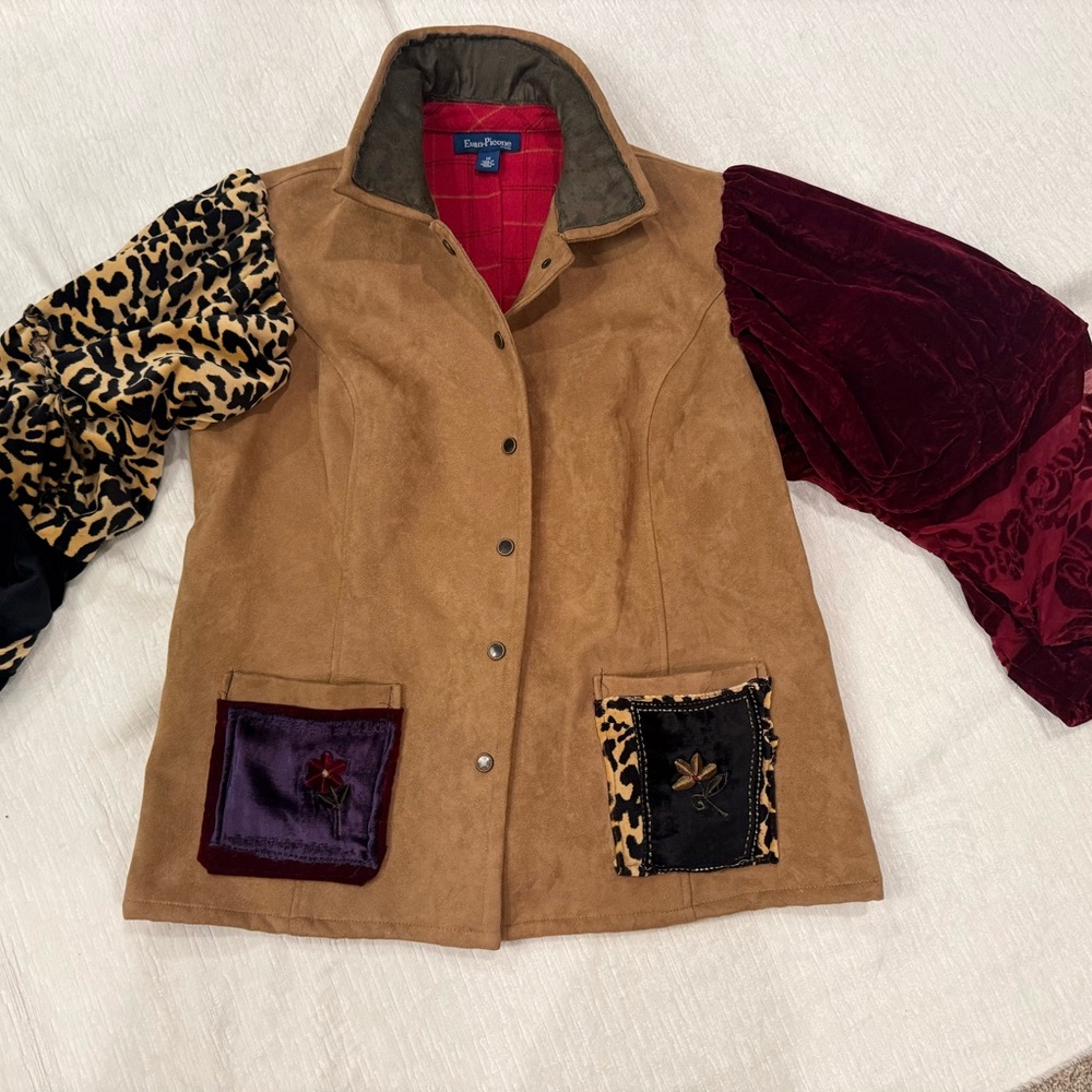 Upstyled Brown suede Evan-Picone Jacket  with Leopard and Burgundy Accents